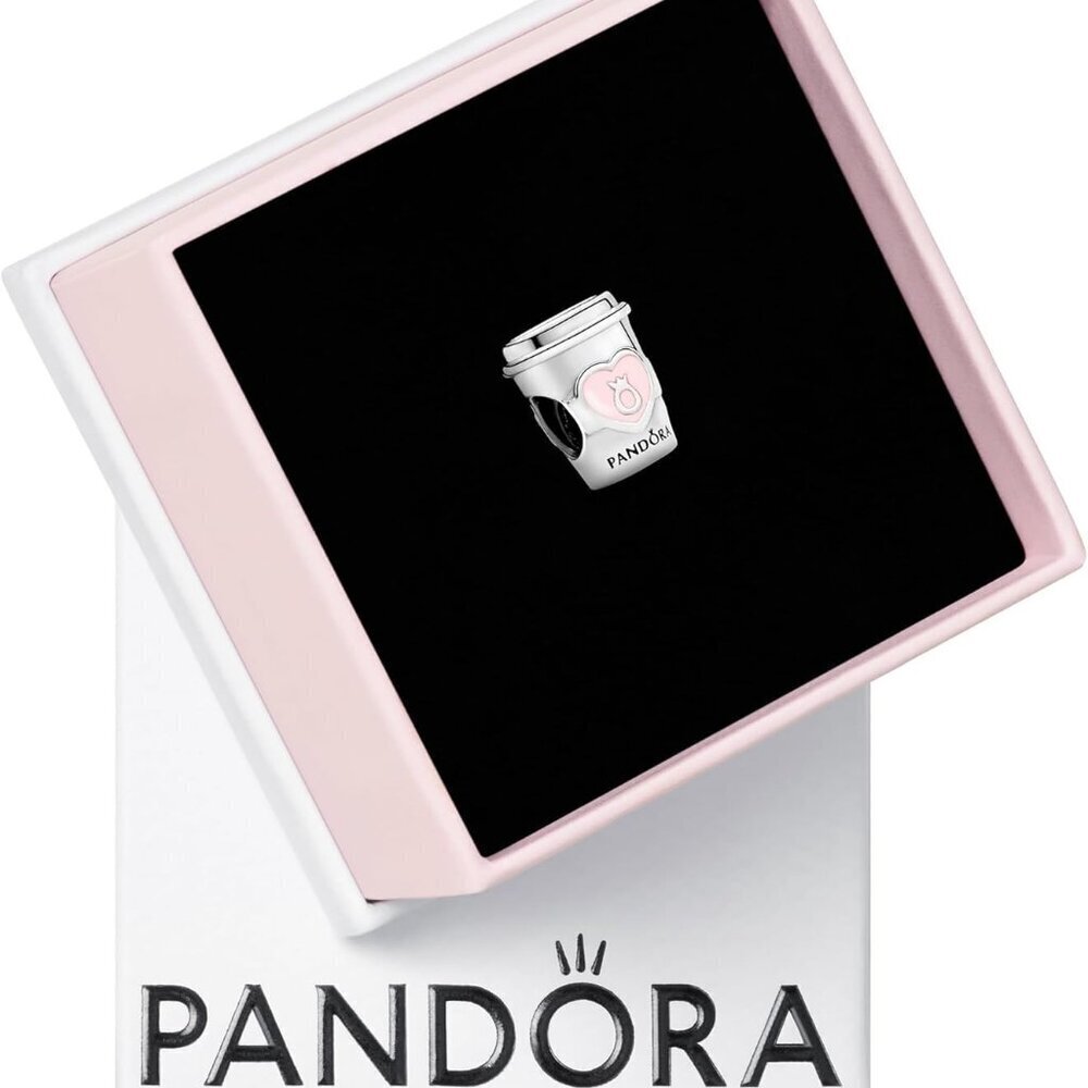 Drink To Go Charm Pink Enamel Sterling Silver Unisex Accessory